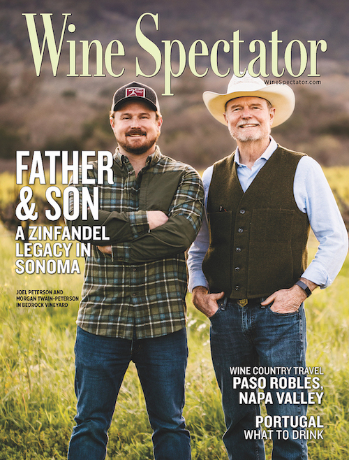 Morgan Twain-Peterson and Joel Peterson on the cover of Wine Spectator Magazine
